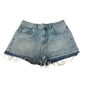 Topshop Mom Denim Jean Shorts High Waisted Cut Offs Light Wash Size 10 Us 6